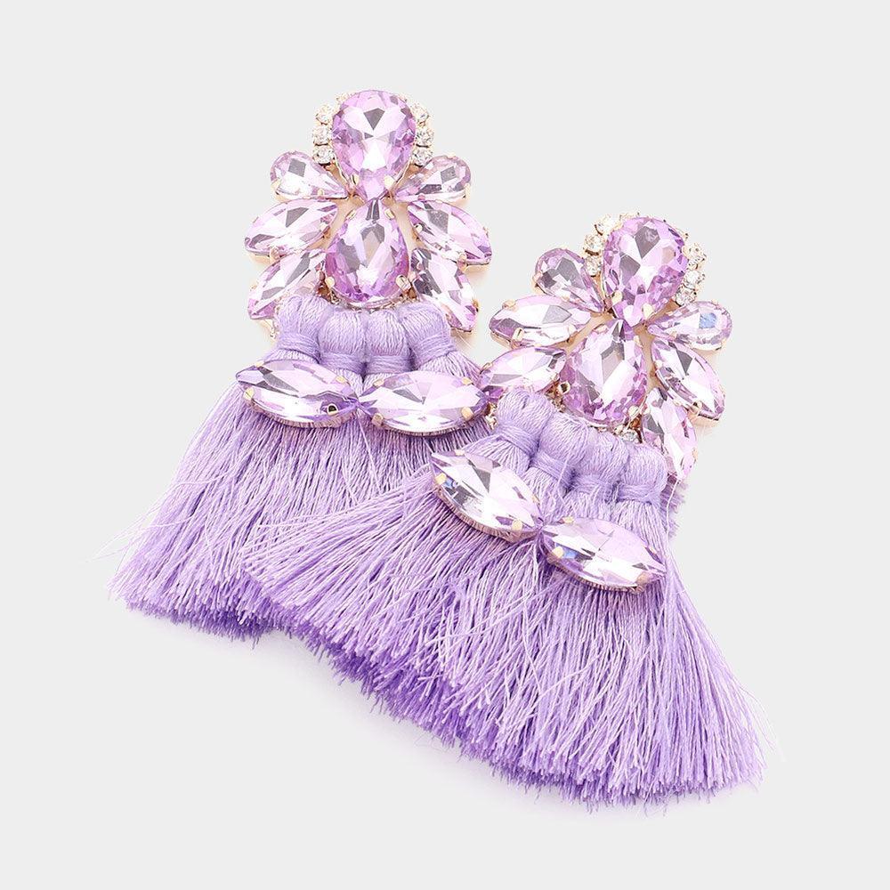 Lavender Teardrop Marquise Stone Cluster Pointed Fringe Earrings - Jewelry Store by Erik Rayo