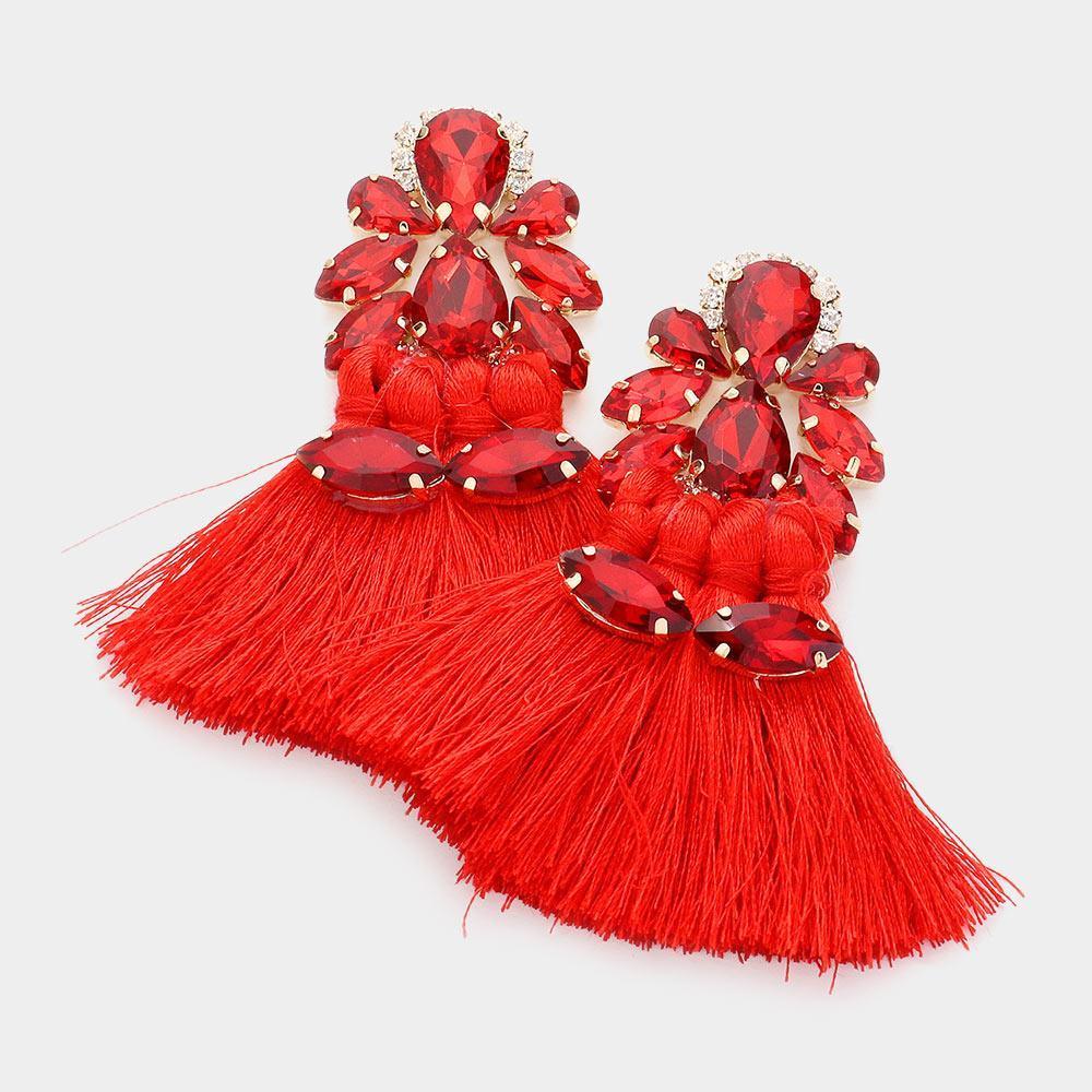 Red Teardrop Marquise Stone Cluster Pointed Fringe Earrings - Jewelry Store by Erik Rayo