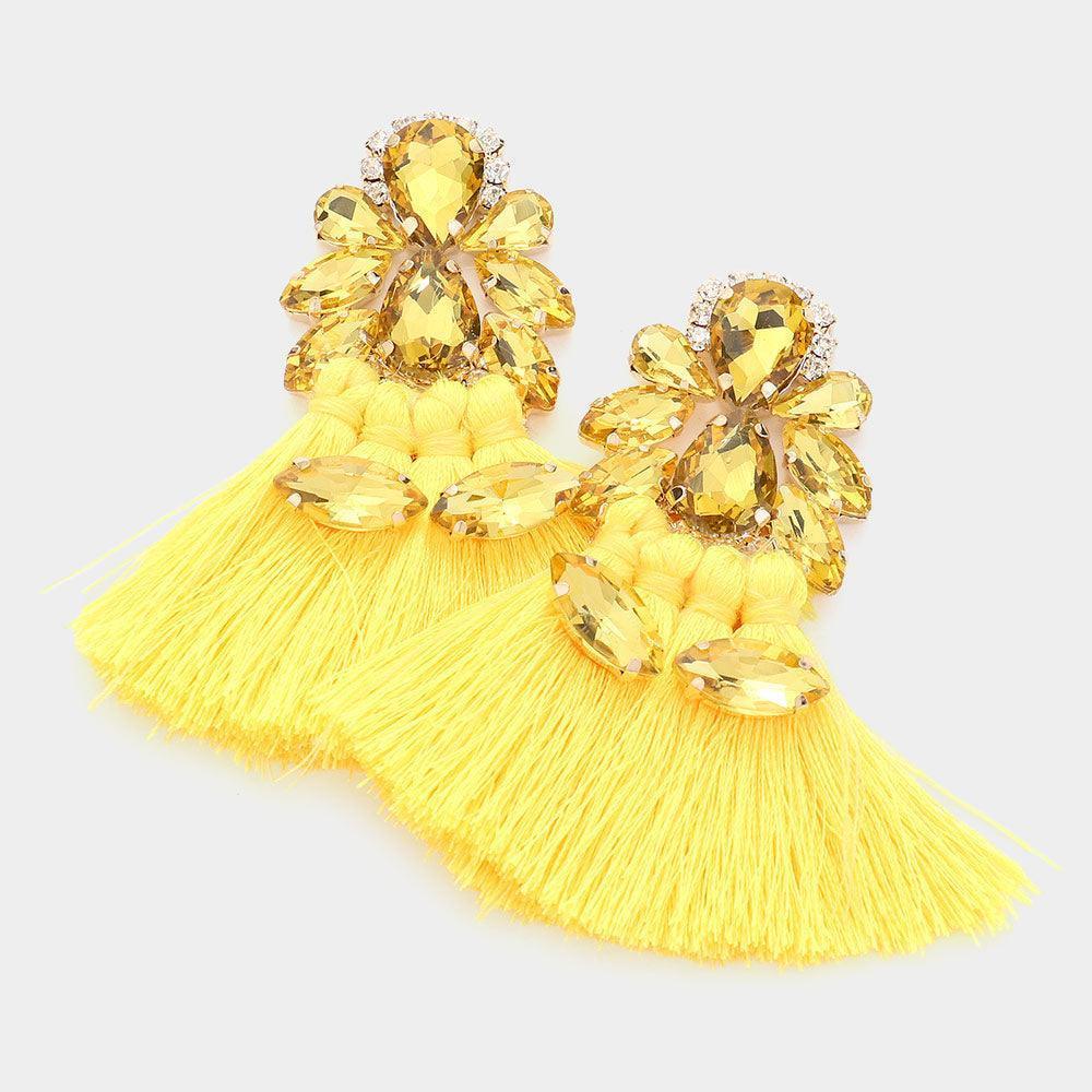 Yellow Teardrop Marquise Stone Cluster Pointed Fringe Earrings - Jewelry Store by Erik Rayo