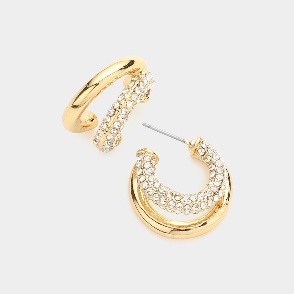 Gold Rhinestone Embellished Split Metal Hoop Earrings - Jewelry Store by Erik Rayo