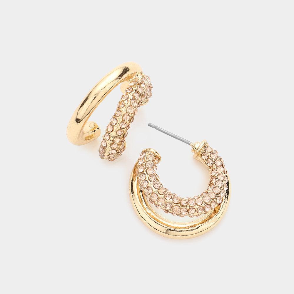 Peach Rhinestone Embellished Split Metal Hoop Earrings - Jewelry Store by Erik Rayo