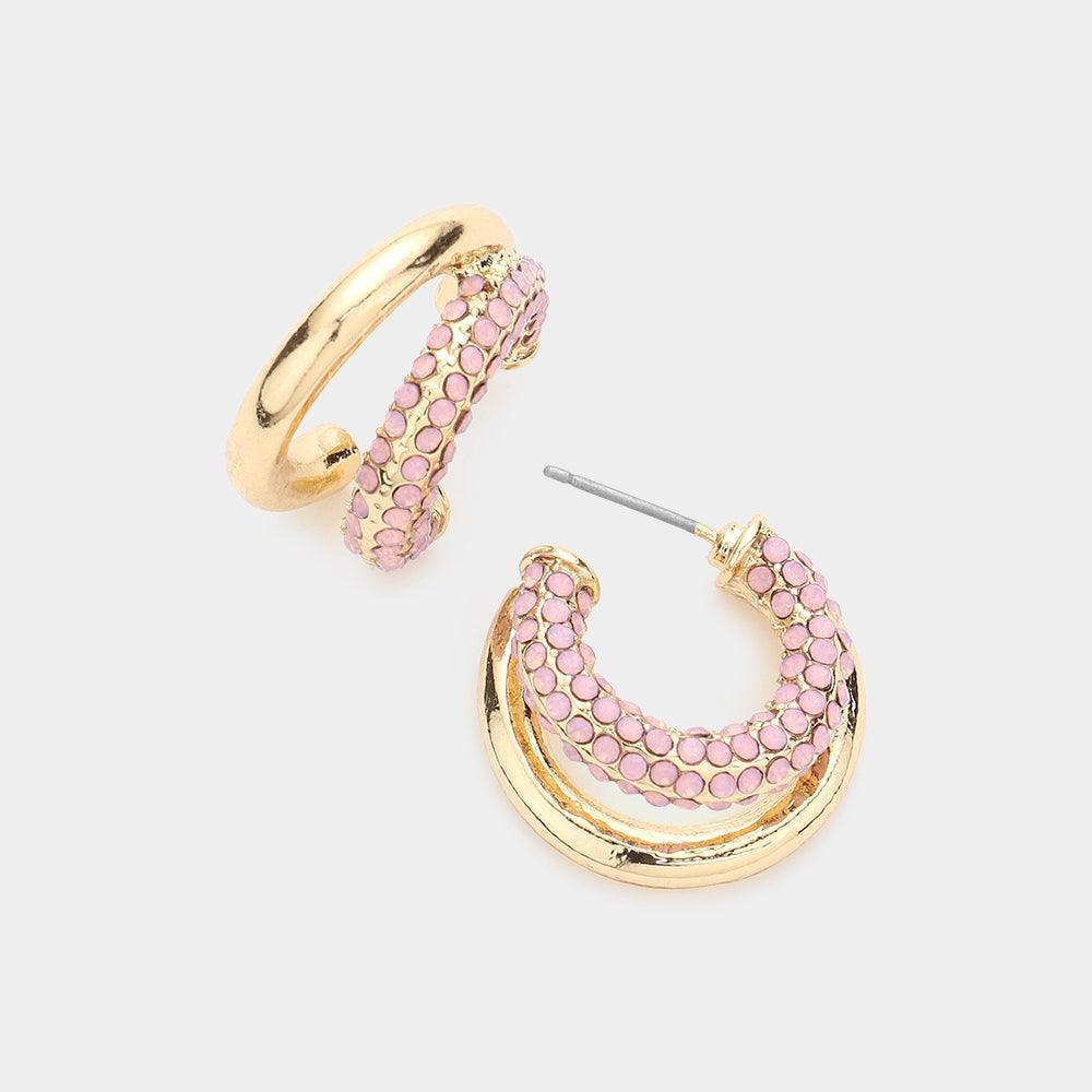 Rhinestone Embellished Split Metal Hoop Earrings - Jewelry Store by Erik Rayo