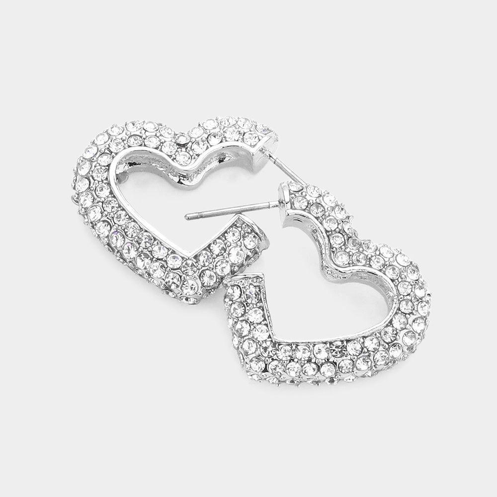 Silver Rhinestone Embellished Metal Heart Hoop Earrings - Jewelry Store by Erik Rayo