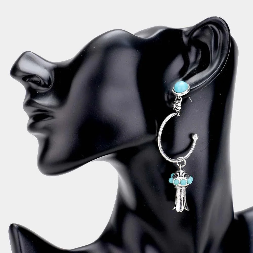 Turquoise Natural Turquoise Stone Open Circle Dangle Earrings - Jewelry Store by Erik Rayo
