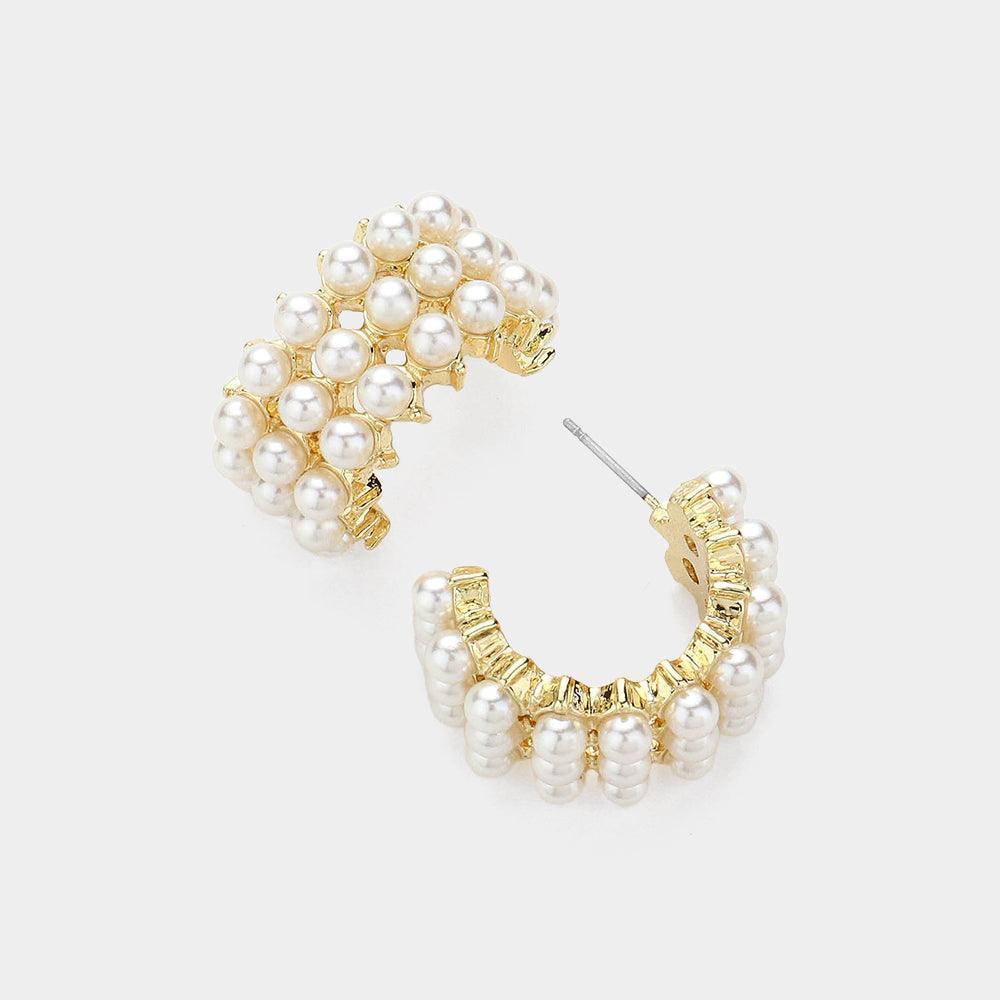 Cream Pearl Cluster Hoop Earrings - Jewelry Store by Erik Rayo