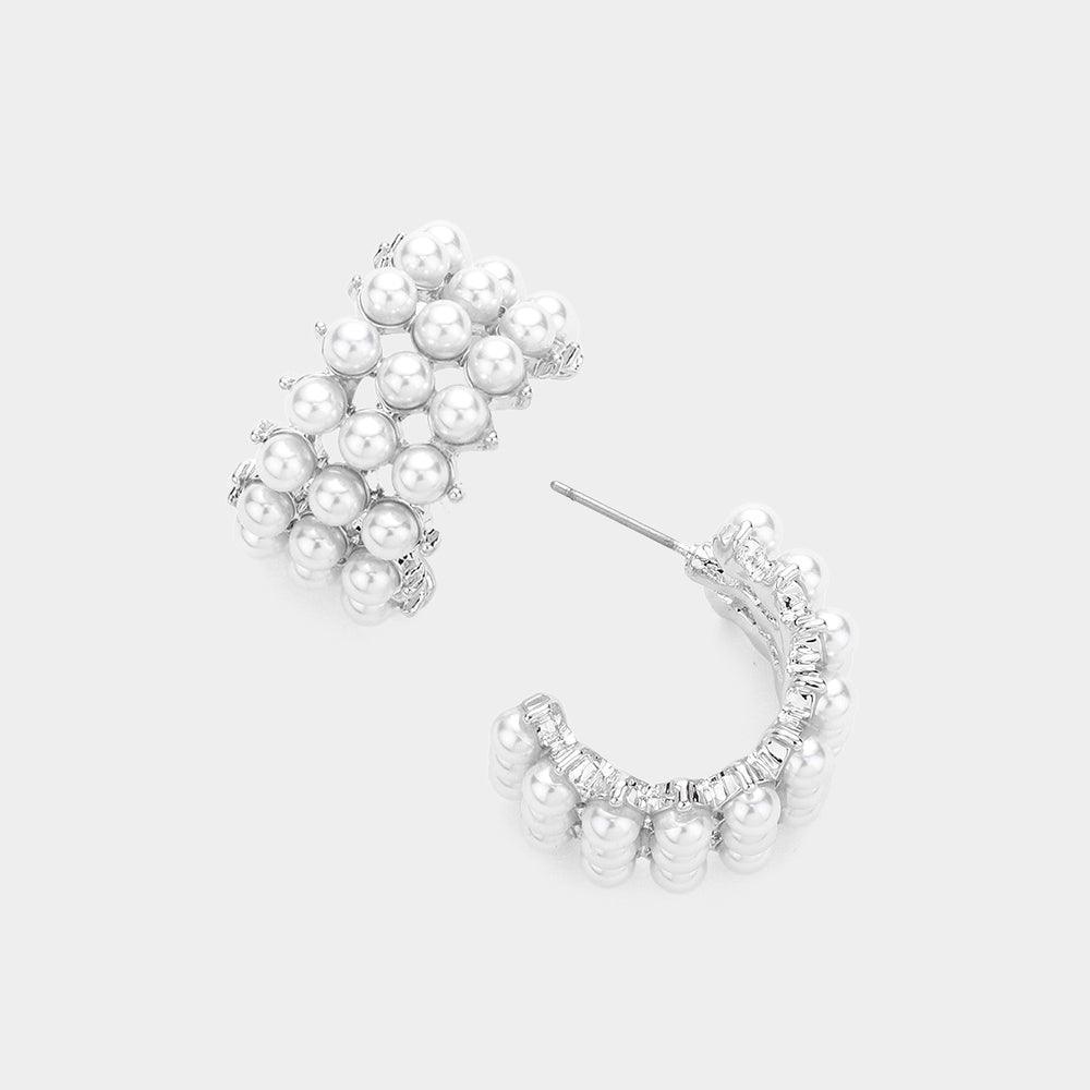 White Pearl Cluster Hoop Earrings - Jewelry Store by Erik Rayo