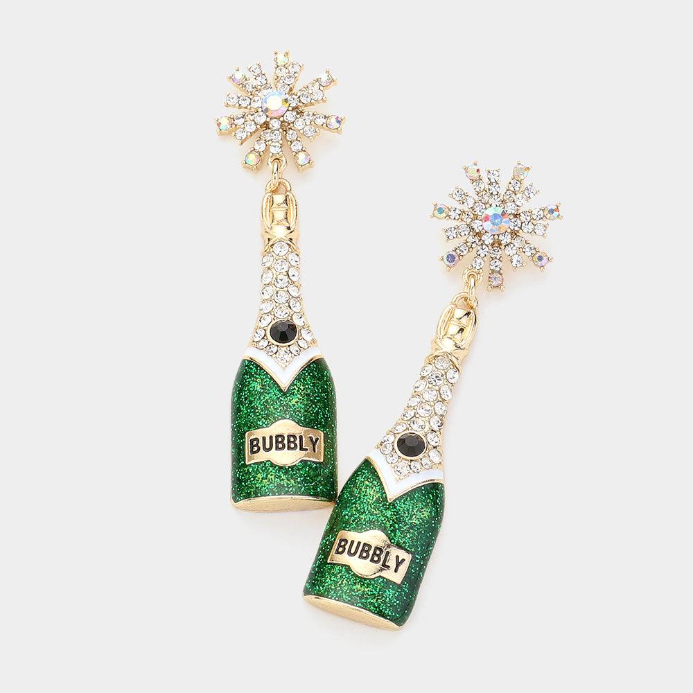Green Bubbly Champagne Dangle Earrings