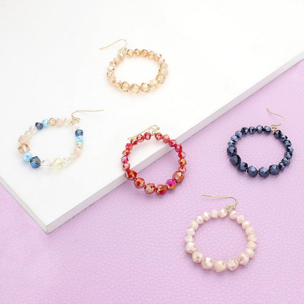 Clear Faceted Beaded Open Circle Dangle Earrings - Jewelry Store by Erik Rayo