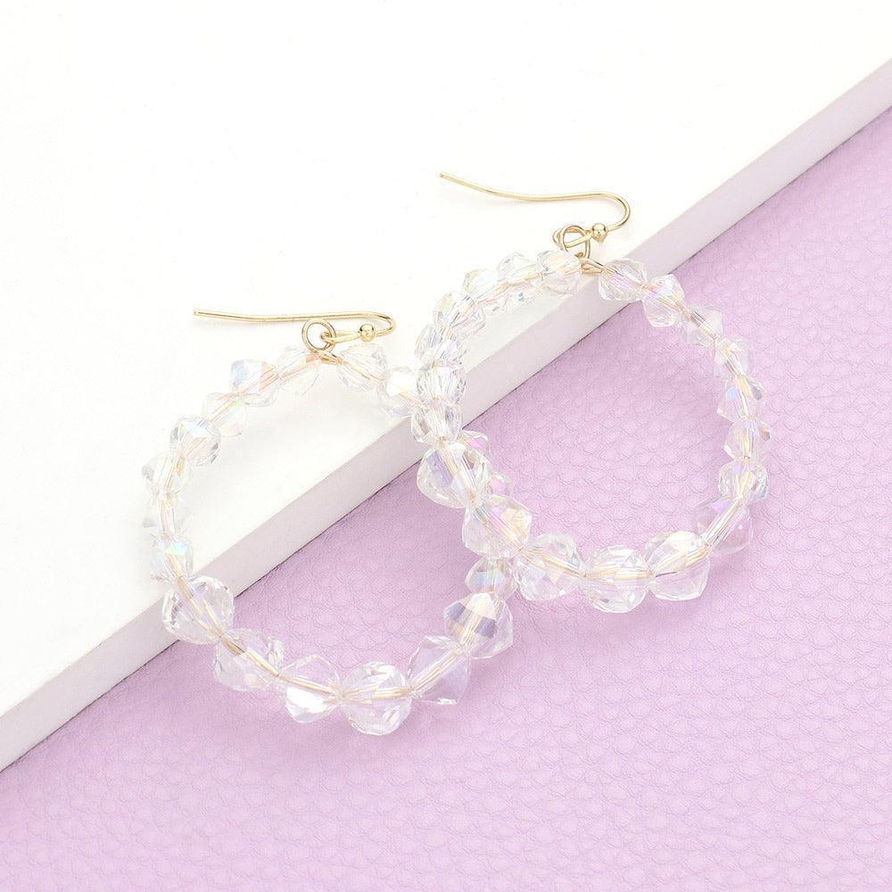 Clear Faceted Beaded Open Circle Dangle Earrings - Jewelry Store by Erik Rayo