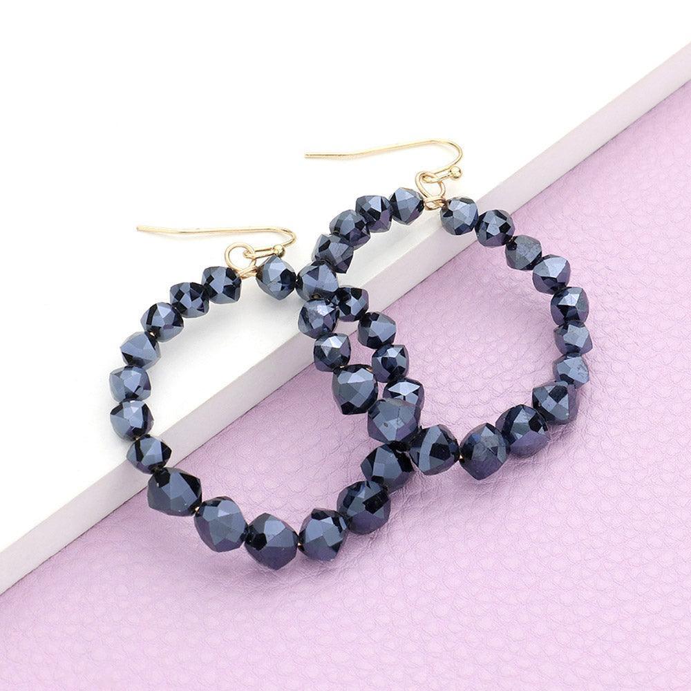Black Faceted Beaded Open Circle Dangle Earrings - Jewelry Store by Erik Rayo