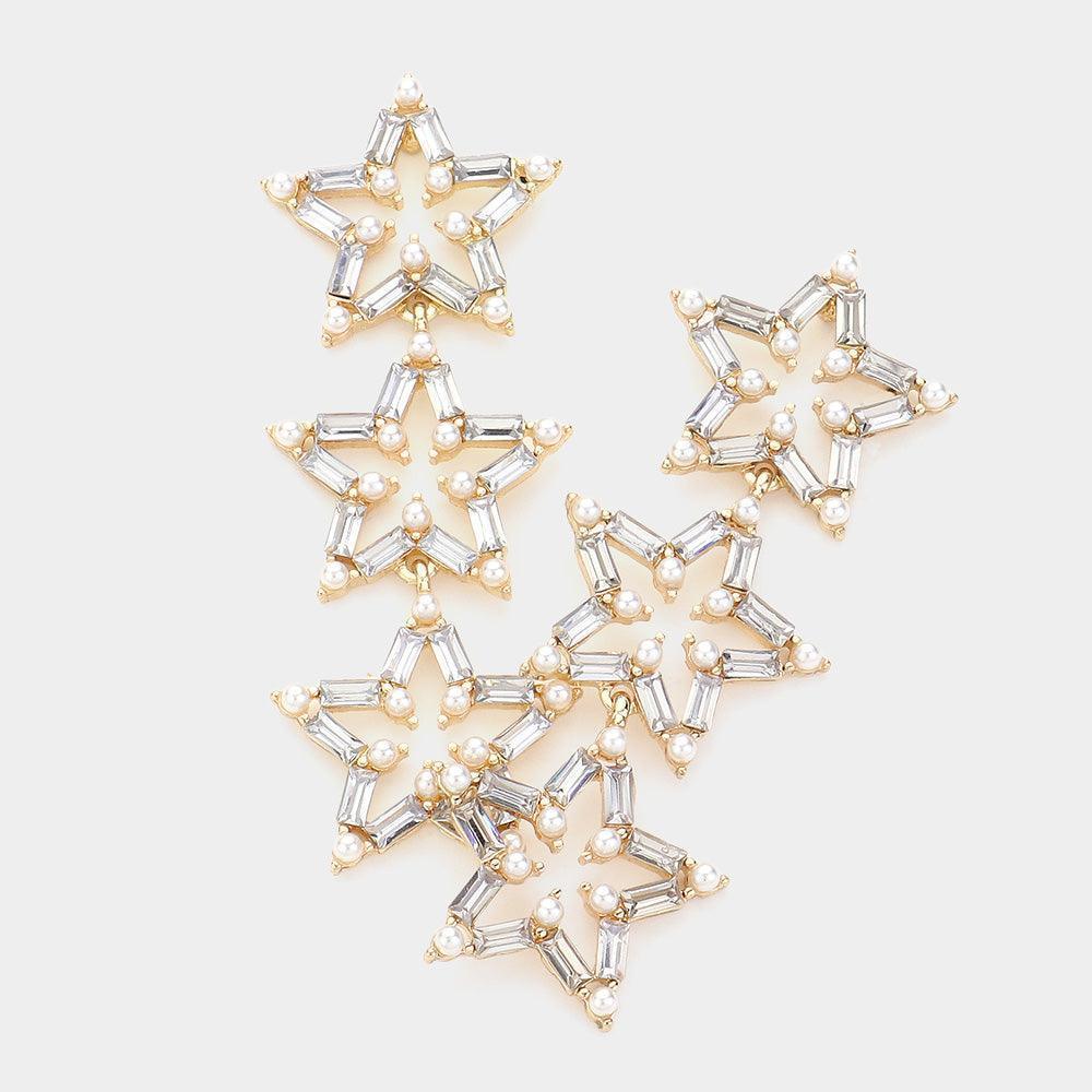 Cream Rainbow Triple Star Link Dangle Earrings - Jewelry Store by Erik Rayo