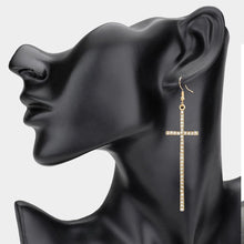 Load image into Gallery viewer, Gold Crystal Embellished Cross Dangle Earrings
