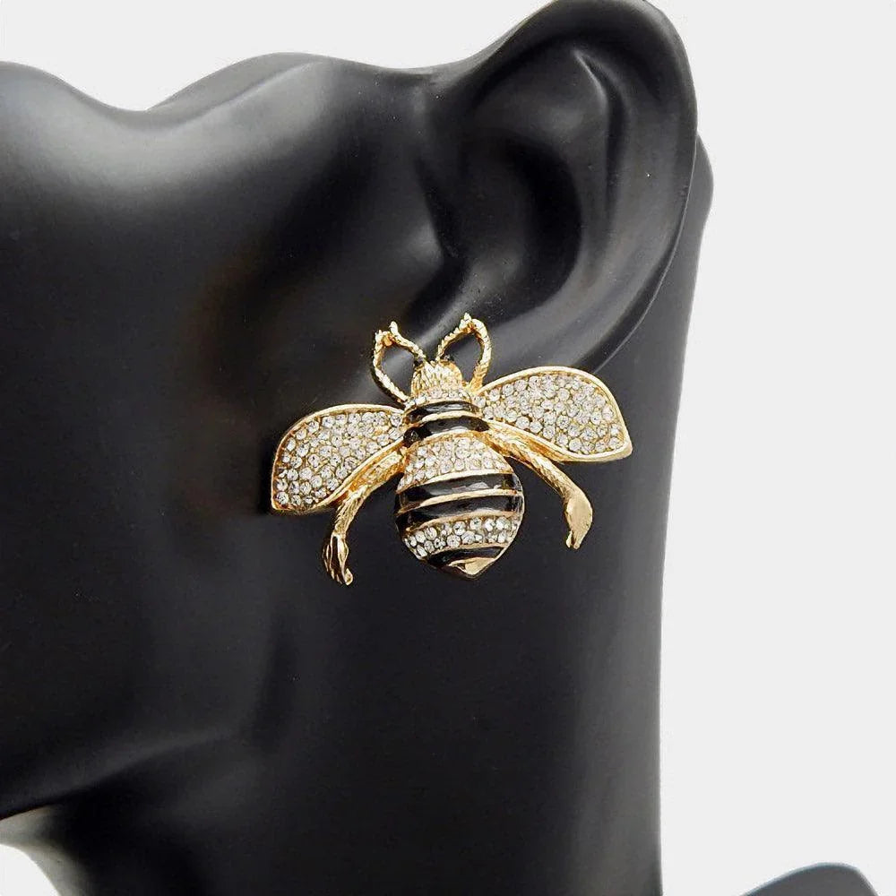 Clear Crystal Pave Queen Bee Earrings - Jewelry Store by Erik Rayo