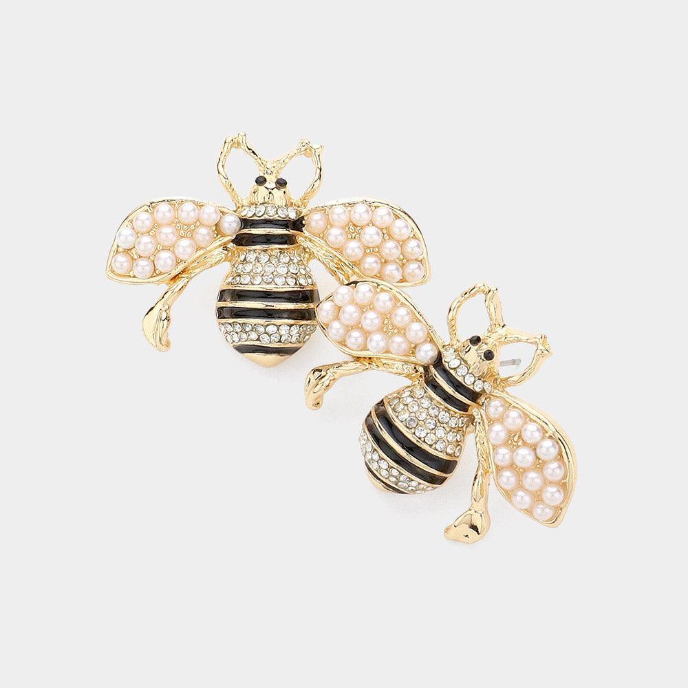 Cream Pearl Paved Queen Bee Earrings - Jewelry Store by Erik Rayo
