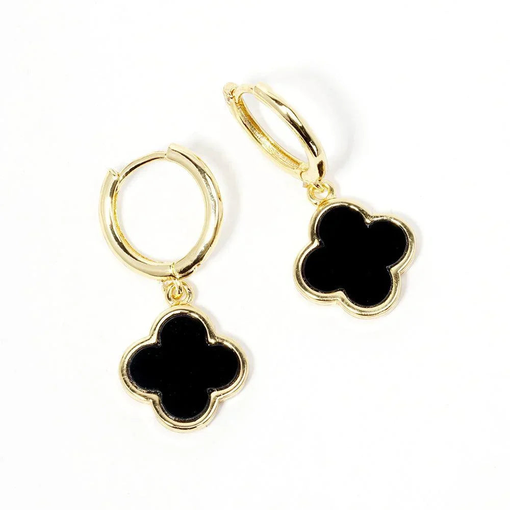 Gold Gold Dipped Quatrefoil Link Dangle Huggie Hoop Earrings - Jewelry Store by Erik Rayo