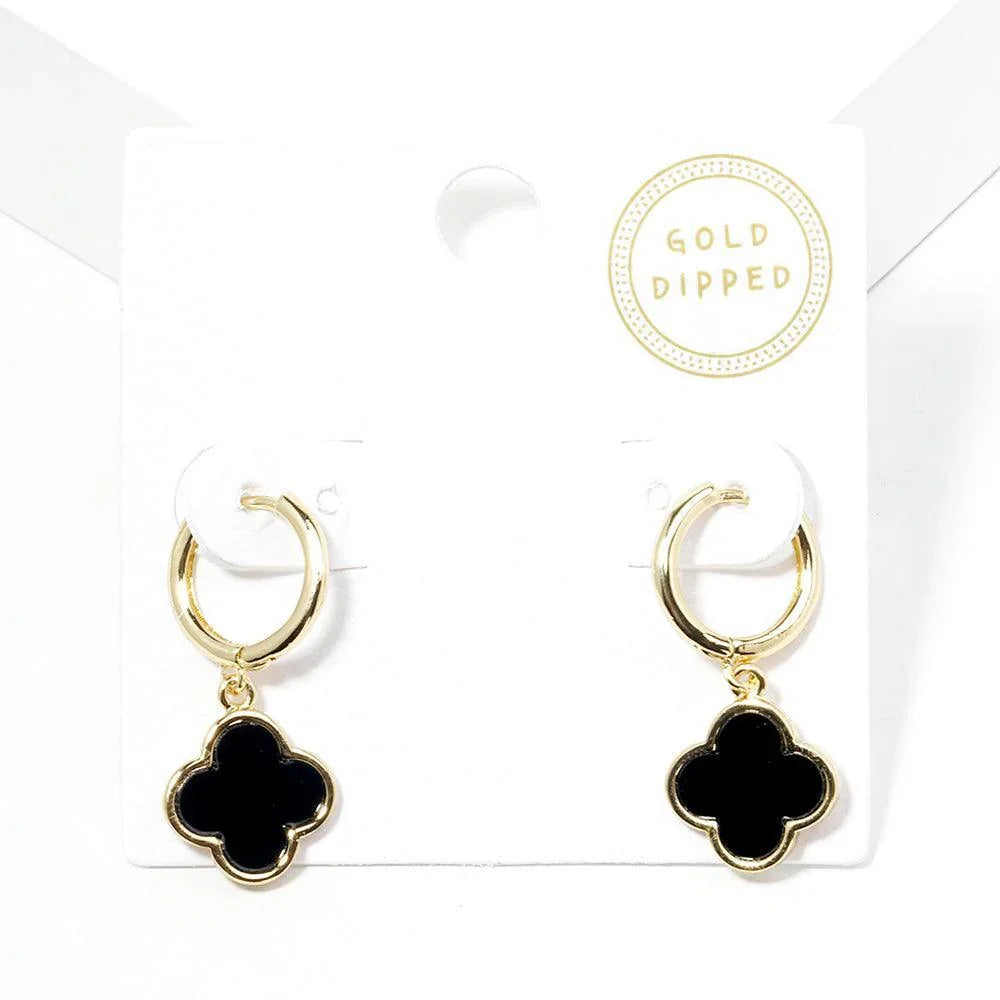 Gold Gold Dipped Quatrefoil Link Dangle Huggie Hoop Earrings - Jewelry Store by Erik Rayo