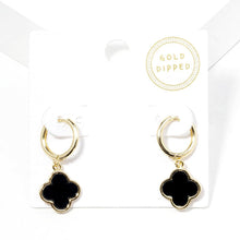 Load image into Gallery viewer, Gold Gold Dipped Quatrefoil Link Dangle Huggie Hoop Earrings
