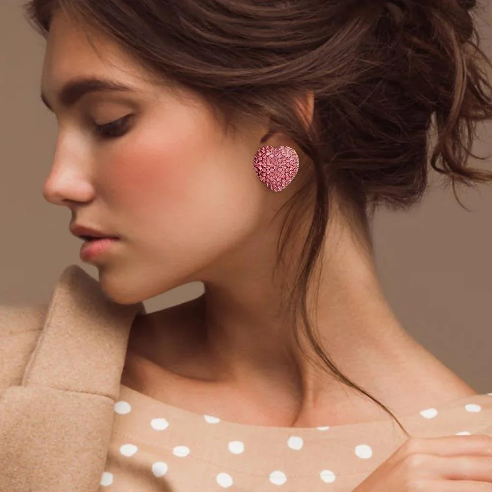 Pink Crystal Embellished Heart Stud Earrings - Jewelry Store by Erik Rayo