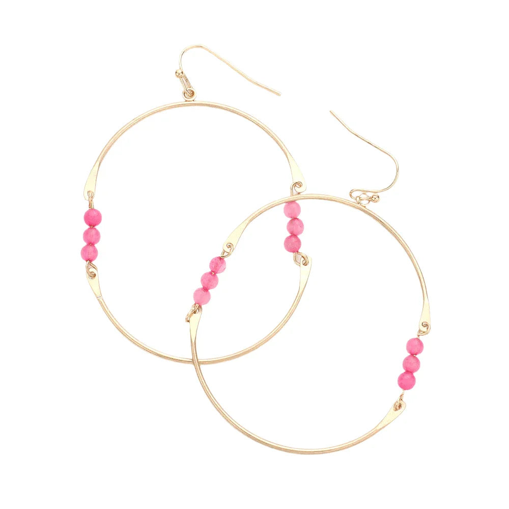 Fuchsia Natural Stone Pointed Open Oval Dangle Earrings - Jewelry Store by Erik Rayo