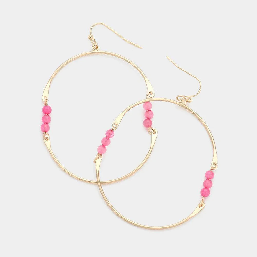 Fuchsia Natural Stone Pointed Open Oval Dangle Earrings - Jewelry Store by Erik Rayo