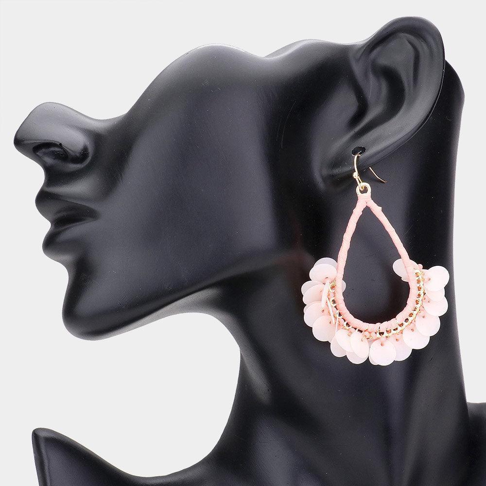 Pink Sequin Cluster Open Teardrop Dangle Earrings - Jewelry Store by Erik Rayo