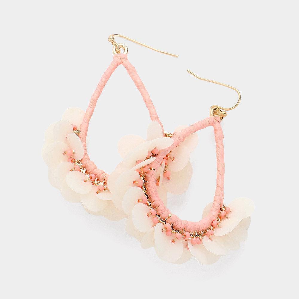 Pink Sequin Cluster Open Teardrop Dangle Earrings - Jewelry Store by Erik Rayo
