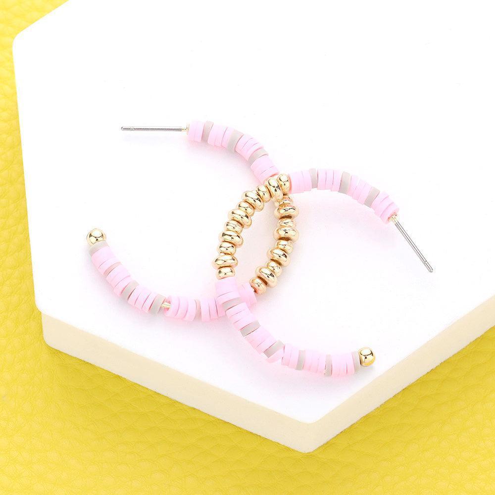 Pink Metal Ball Heishi Beaded Hoop Earrings - Jewelry Store by Erik Rayo