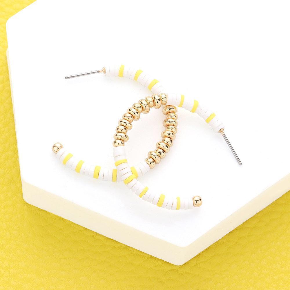 White Metal Ball Heishi Beaded Hoop Earrings - Jewelry Store by Erik Rayo