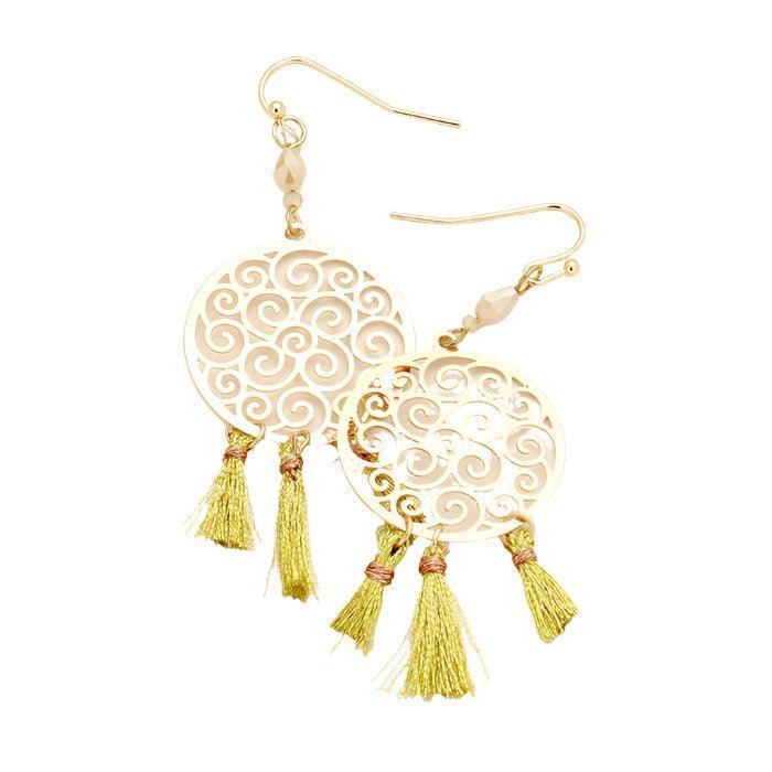 Gold Filigree Metal Disc Tassel Earrings - Jewelry Store by Erik Rayo