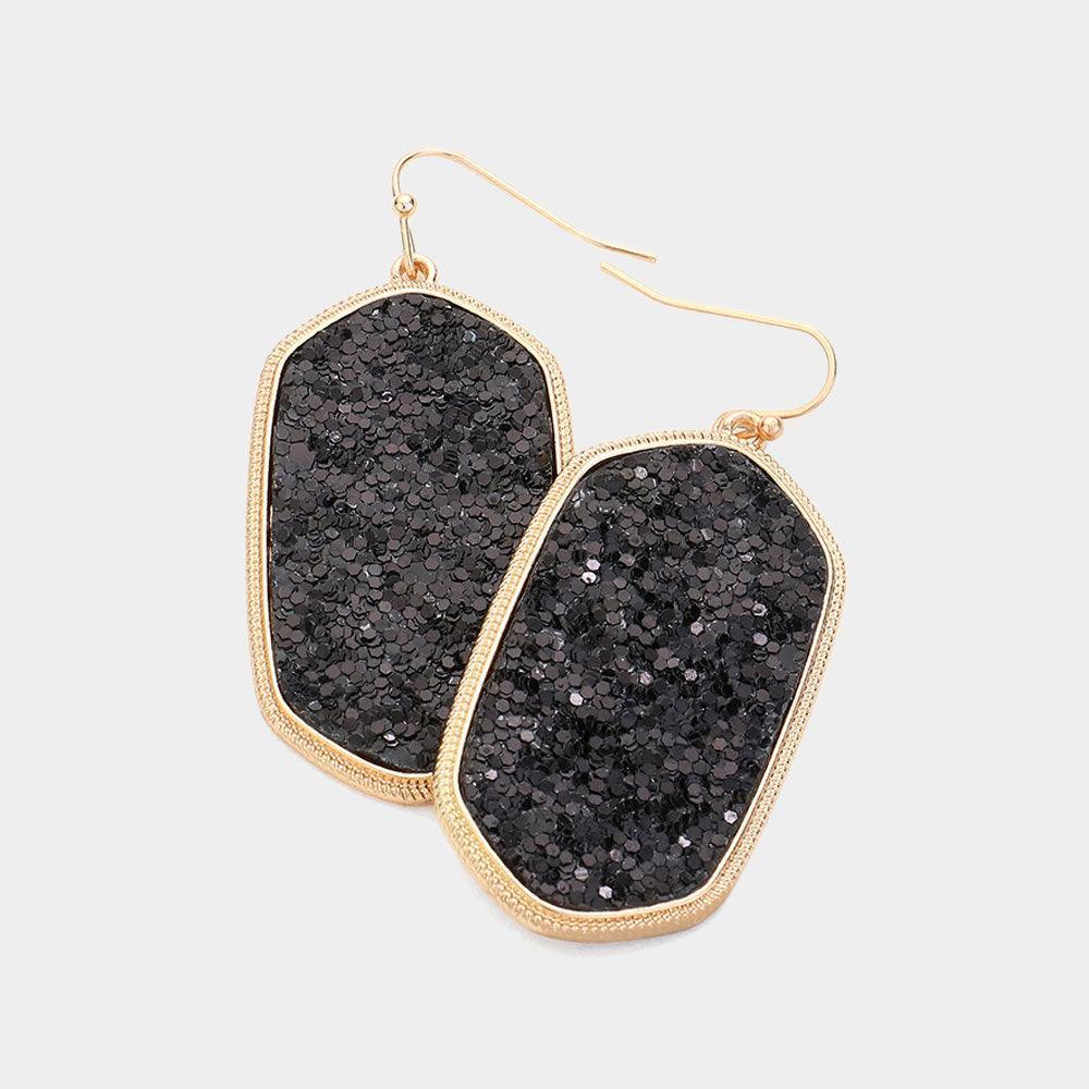 Black Sparkly Hexagon Frame Dangle Earrings - Jewelry Store by Erik Rayo