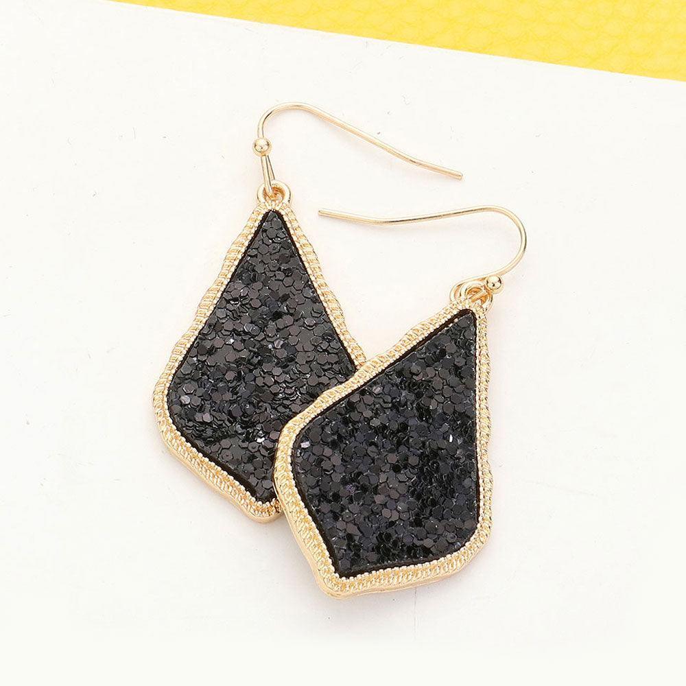 Black Sparkly Moroccan Drop Frame Dangle Earrings - Jewelry Store by Erik Rayo