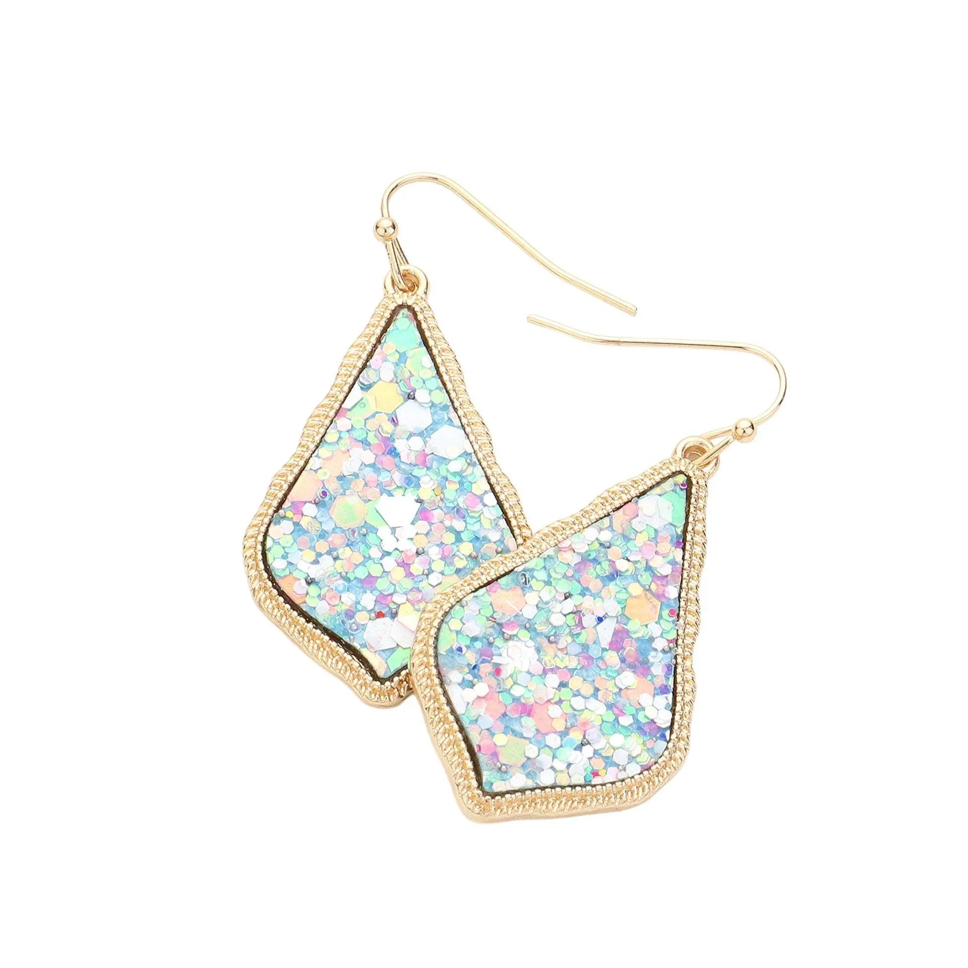 Blue Sparkly Moroccan Drop Frame Dangle Earrings - Jewelry Store by Erik Rayo