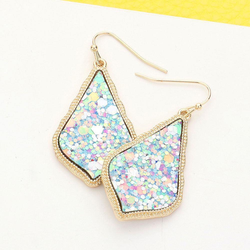 Blue Sparkly Moroccan Drop Frame Dangle Earrings - Jewelry Store by Erik Rayo