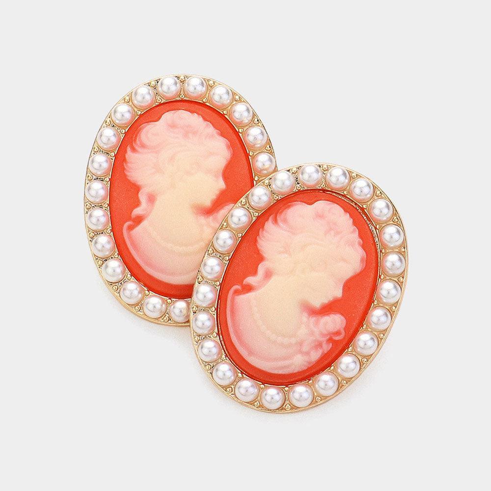 Pearl Embellished Cameo Stud Earrings - Jewelry Store by Erik Rayo