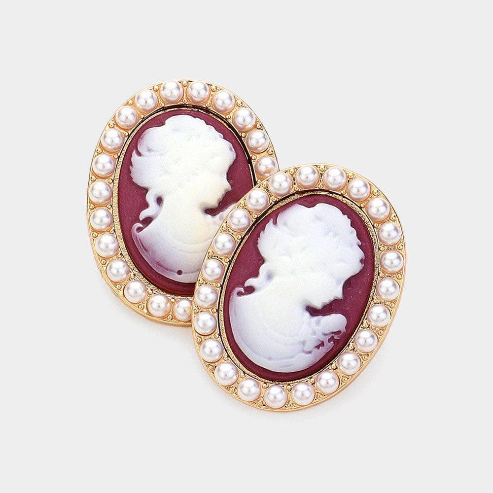 Pearl Embellished Cameo Stud Earrings - Jewelry Store by Erik Rayo
