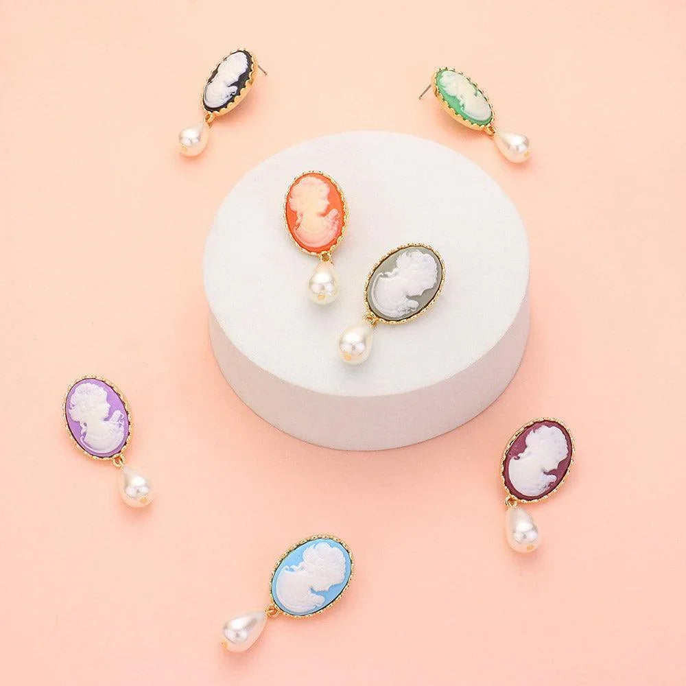 Black Teardrop Pearl Dangle Cameo Earrings - Jewelry Store by Erik Rayo