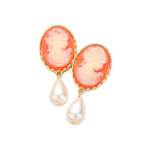 Load image into Gallery viewer, Teardrop Pearl Dangle Cameo Earrings
