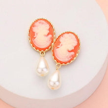 Load image into Gallery viewer, Teardrop Pearl Dangle Cameo Earrings
