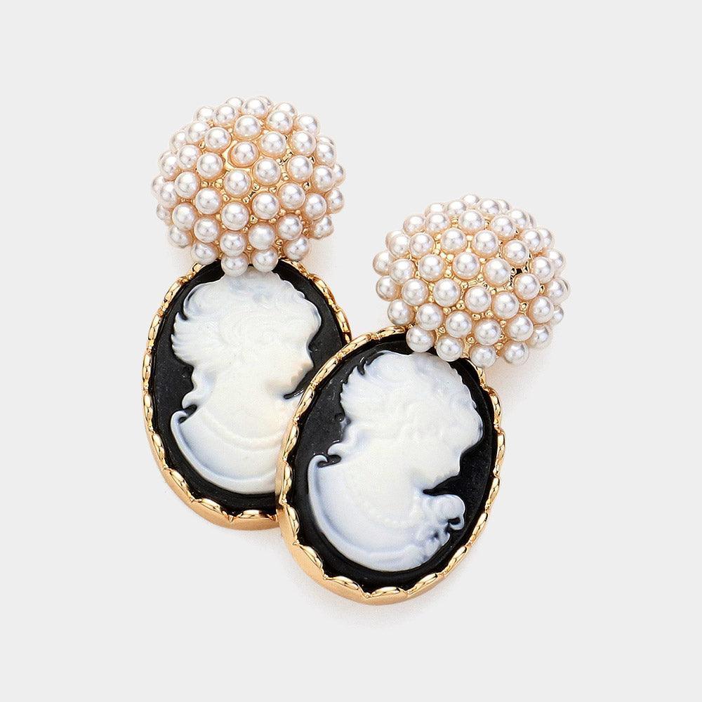 Black Pearl Cameo Dangle Earrings - Jewelry Store by Erik Rayo