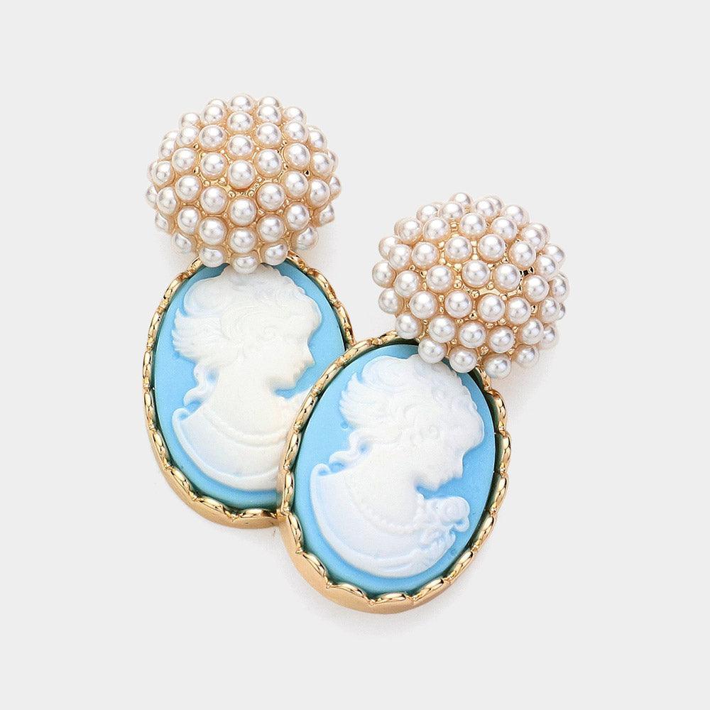 Blue Pearl Cameo Dangle Earrings - Jewelry Store by Erik Rayo