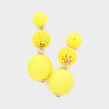 Load image into Gallery viewer, Yellow Seed Beaded Thread Wrapped Ball Link Dangle Earrings
