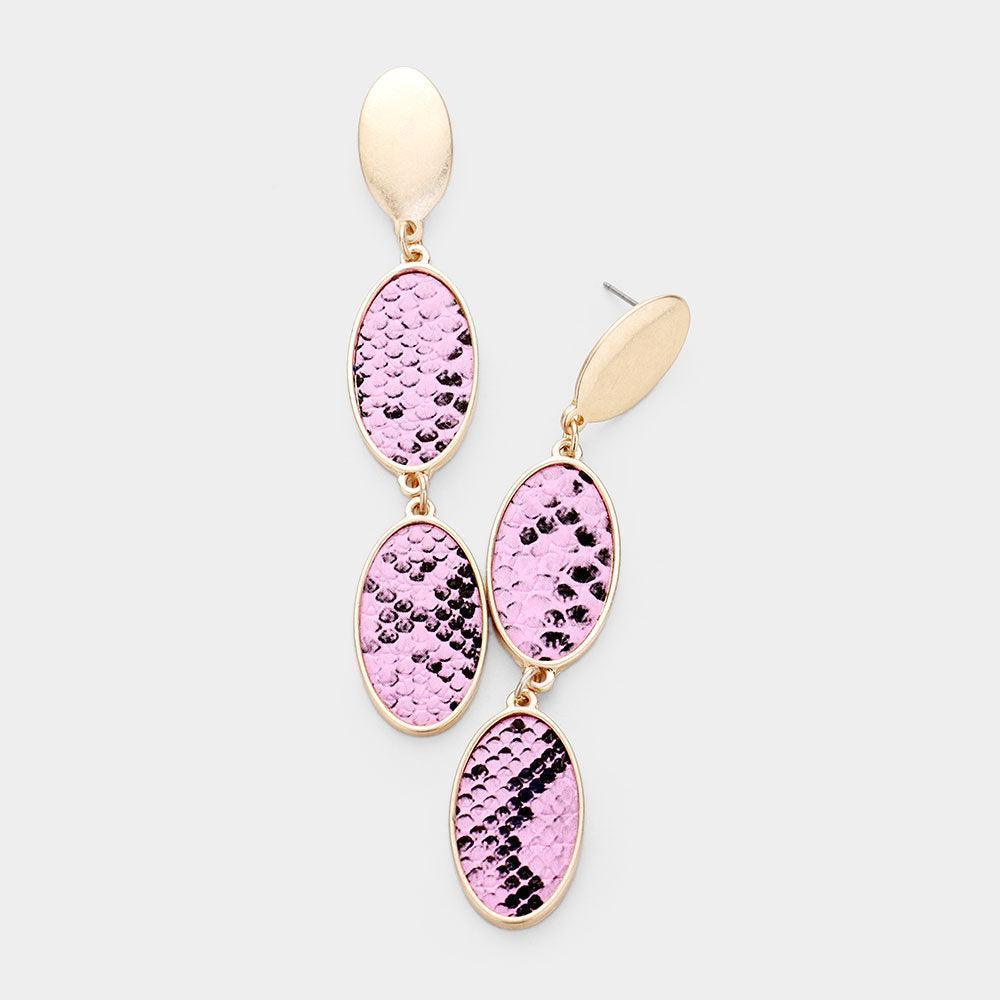 Pink Snake Detail Oval Metal Link Dangle Earrings - Jewelry Store by Erik Rayo