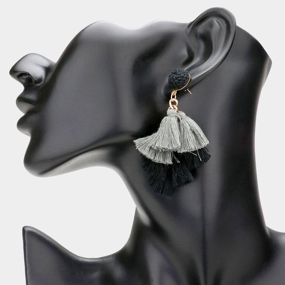 Gray Tassel Cluster Vine Dangle Earrings - Jewelry Store by Erik Rayo