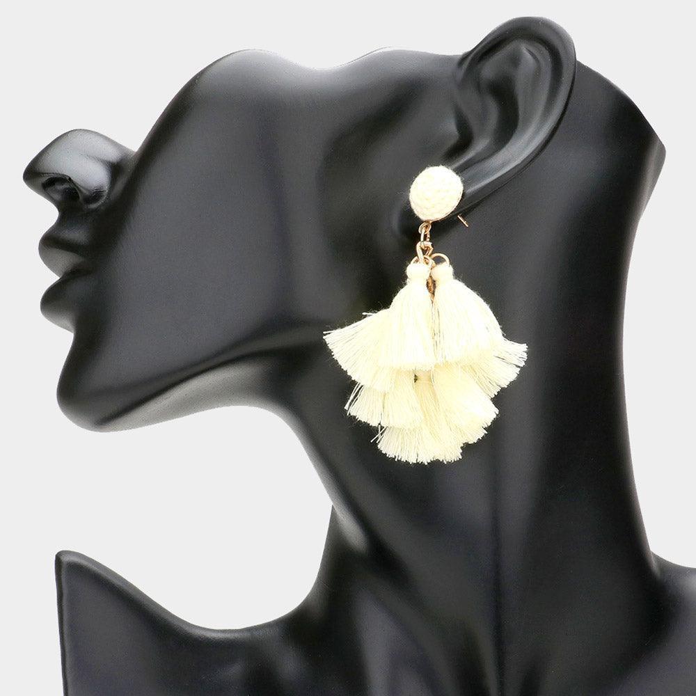 White Tassel Cluster Vine Dangle Earrings - Jewelry Store by Erik Rayo