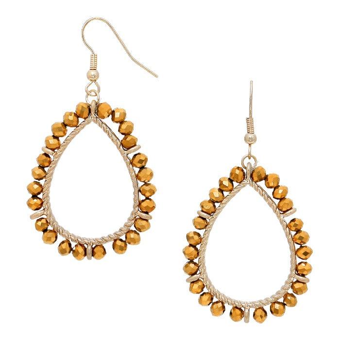 Gold Beaded teardrop hoop earrings