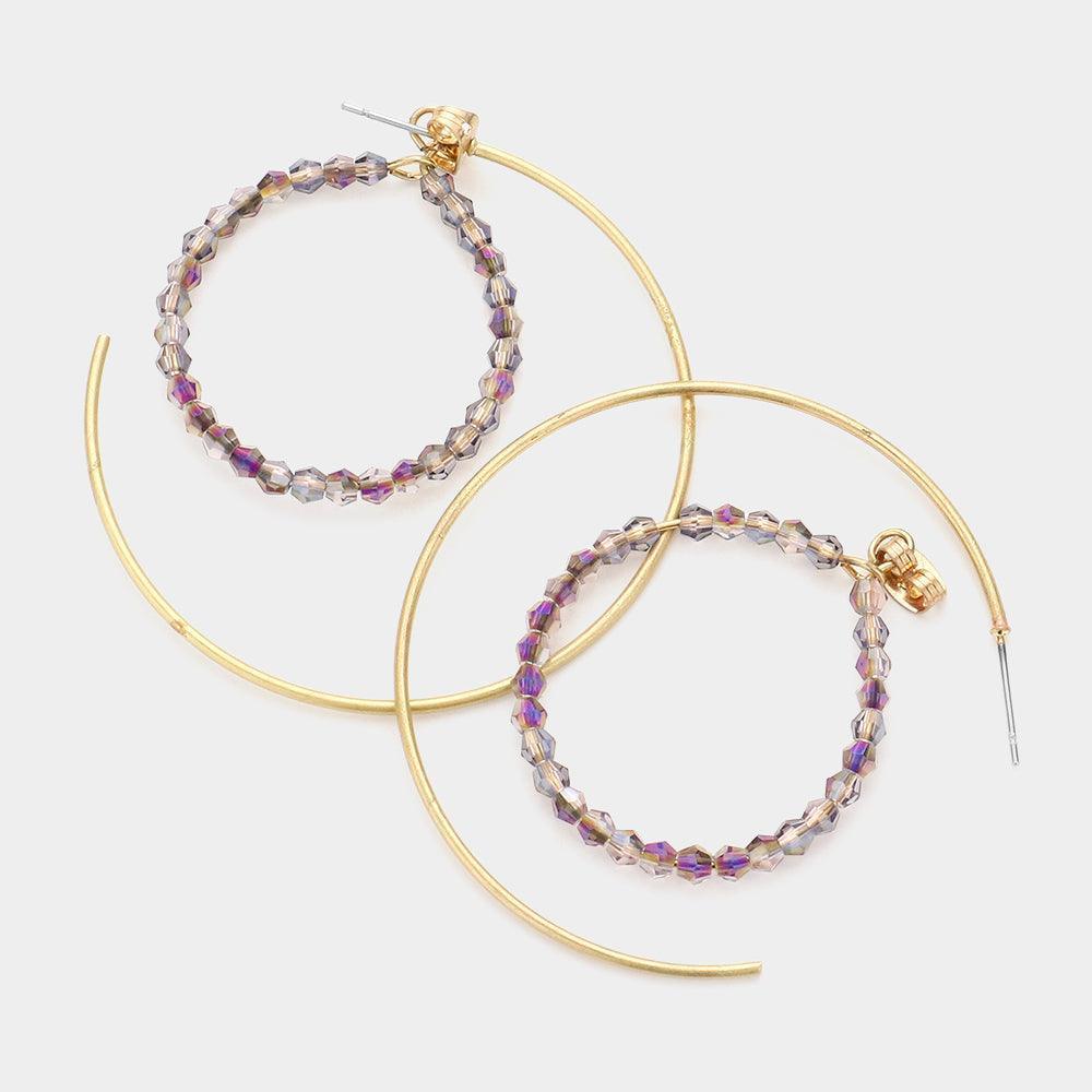 Purple Beaded Hoop Half Metal Hoop Earrings - Jewelry Store by Erik Rayo