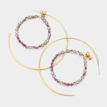 Load image into Gallery viewer, Purple Beaded Hoop Half Metal Hoop Earrings
