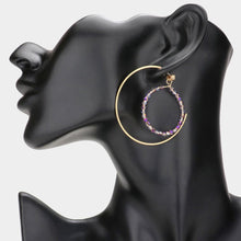 Load image into Gallery viewer, Purple Beaded Hoop Half Metal Hoop Earrings
