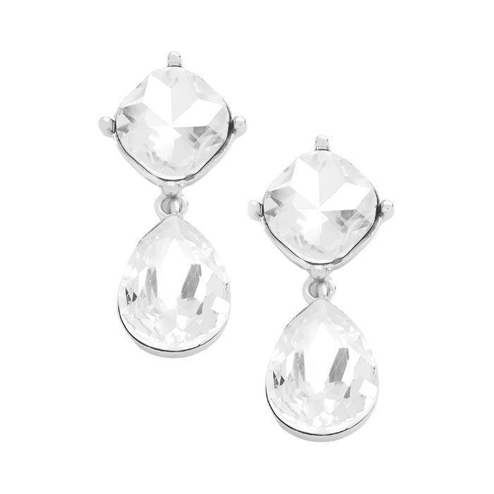 Silver Glass crystal teardrop earrings