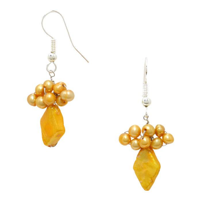 Yellow Natural bauble bead earrings